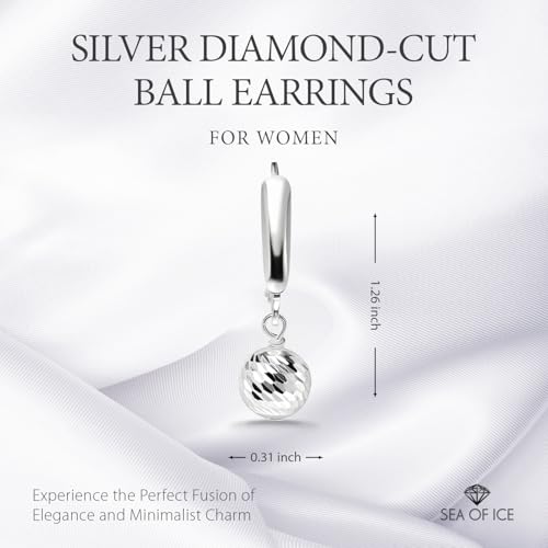 Sea of Ice Sterling Silver Ball Beads Leverback Drop Dangle Earing– Diamond-Cut 8mm Ball Beads - Elegant Sterling Silver Earrings for Women – Nickel-Free Jewelry2