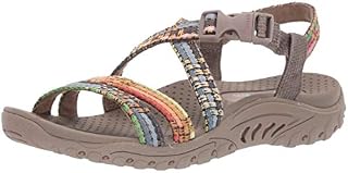 Skechers Women's Reggae-SEW ME-Boho Woven Strappy Slingback Sandal, Taupe Multi, 9 M US