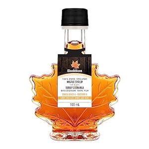Biodélices 100% Pure Organic Maple Syrup – Premium Grade A – Quebec’s Finest in Elegant Maple Leaf Bottle (3.38 Fl Oz (Pack of 1))