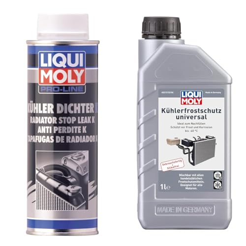 LIQUI MOLY Pro-Line Kühlerdichter K | 250 ml | Kühleradditiv | Art.-Nr.: 5178 & Kühlerfrostschutz universal | 1 L | Kühlerschutz | Art.-Nr.: 21313