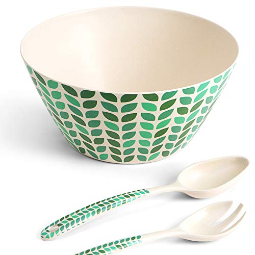 Salad Bowl with Tongs | Beautifully Boxed for Gift Giving | Perfect Salad Serving Bowl | Bamboo Bowl | Dishwasher Safe | Great for Salad Mix Bowl | Fruit Bowl