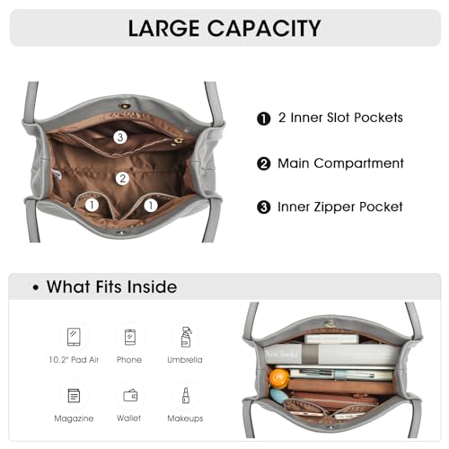 Image of Kattee Leather Tote Purse for Women, Casual Hobo Shoulder Bag | Roomy tote purse with a magnetic snap closure for work, shopping, and daily use.