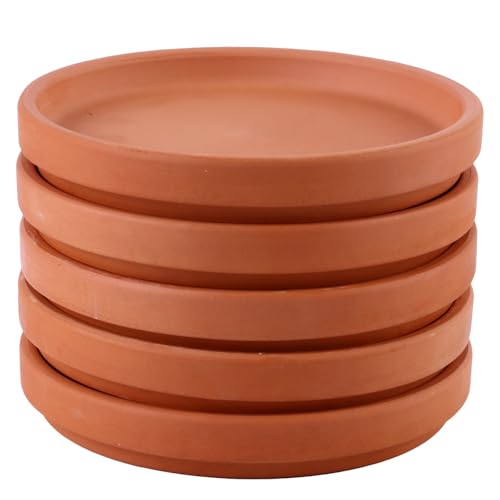 NUOBESTY 5 piezas Bandejas para Macetas Cerámicas Rojas con Drenaje Protectores Impermeables para Plantas de Interior y Jardín Soporte para Tiestos y Riego Limpio