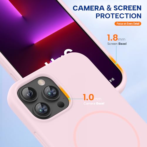 Image of Miracase Magnetic for iPhone 13 Pro Case, [Soft Anti-Scratch Microfiber Lining], Compatible with MagSafe, Liquid Silicone Shockproof Drop Protection Phone Case for 13 Pro, Sand Pink