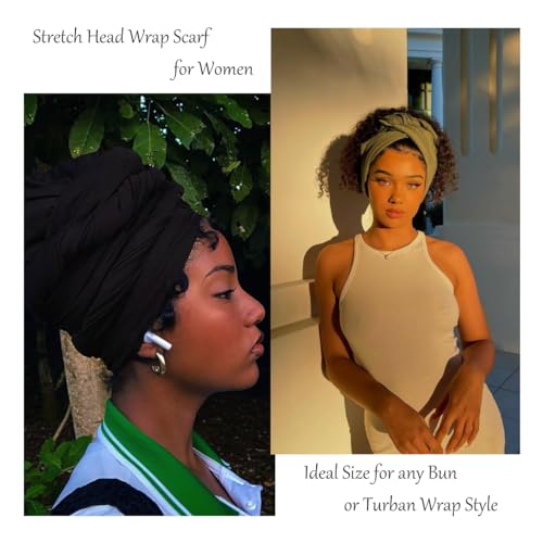 Kachanaa 4 Pieces Solid Color Stretch Knit Head Wrap Extra Long African Head Scarf Breathable Turbans for Black Women2