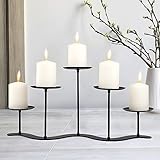 Black Iron Candelabra Candle Holder: Metal Centerpiece Decor - 5 Arm Candle Holder Stand for Pillar Candles