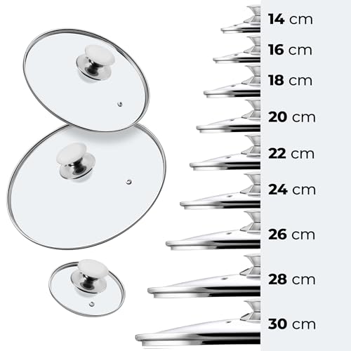 KADAX Glasdeckel, Topfdeckel Ø28 cm mit Silbergriff, hitzebeständig, mit Dampfloch, Universaldeckel für Töpfe & Pfannen, klare Sicht… – Ansicht 6