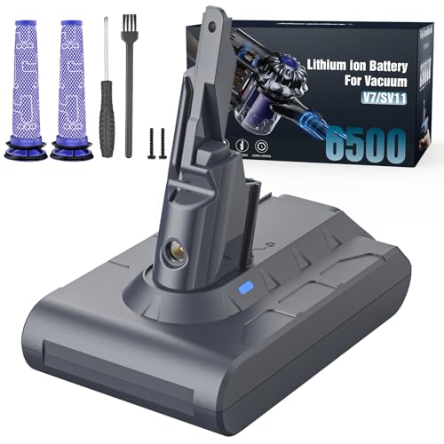 Replacement Battery for Dyson V7 Morpilot 6500mAh Li-ion Battery for Dyson V7 SV11 Animal Fluffy Trigger Motorhead and Total Series Vacuum Cleaner with 2 Pre-Filters