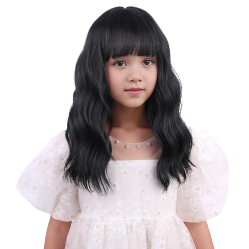 Image of Black Wig Short Black Wavy Curly Bob Wig Black Wig with Bangs Synthetic Wigs for Halloween Party