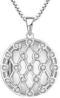FJ Photo Locket Necklace 925 Sterling Silver Picture Memory Locket Pendant Necklace Jewellery Gifts for Women Girls, Heart/Oval/Round/Opal