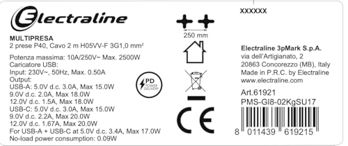 Multipresa Scrivania 2Prese Universali+3 USB(2A+1C) Pd 20W 2M Nera - 10