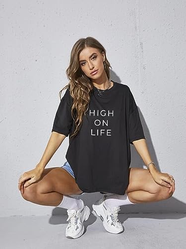 Image of Rigo Back Printed Half Sleeves Round Neck Oversized T-Shirt for Women | Drop Shoulder T-Shirt for Women | Loose Baggy Fit T-Shirt for Women /Girls