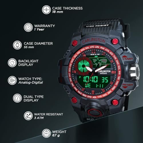 Image of Carlington Analog-Digital Sports Watch: Chronograph, Dual Time, Alarm, Stopwatch, Water-Resistant, Shock-Resistant, Back Light Display- The Perfect Watch for Men and Boys - CT3388
