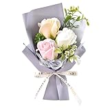 [lisusut] ソープフラワー 花束 枯れない花 石鹸花 バラ 造花 ブーケ 可愛い 创意プレゼント 母の日 誕生日 記念日 発表会 入学式 卒業祝い お盆 教師の日 ギフト ソープフラワー ミニブーケ シャボンフラワー 造花 ミニ ギフト プレゼント 3輪ブーケ バラ 花束 枯れない 卒業式 入学式 贈り物 送別 母の日ギフト (シルバー)