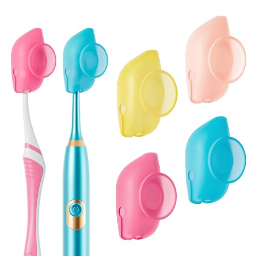 Muslish 4 Pack Silicone Toothbrush Covers with Suction Cup, Travel Tooth Brush...