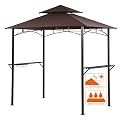 Canopy Tent, 8'x 5' Party Tent BBQ Grill Gazebo Sun Shade Double Tiered Canopy with Glass Shelves and Hooks for Outdoor Patio (Brown)