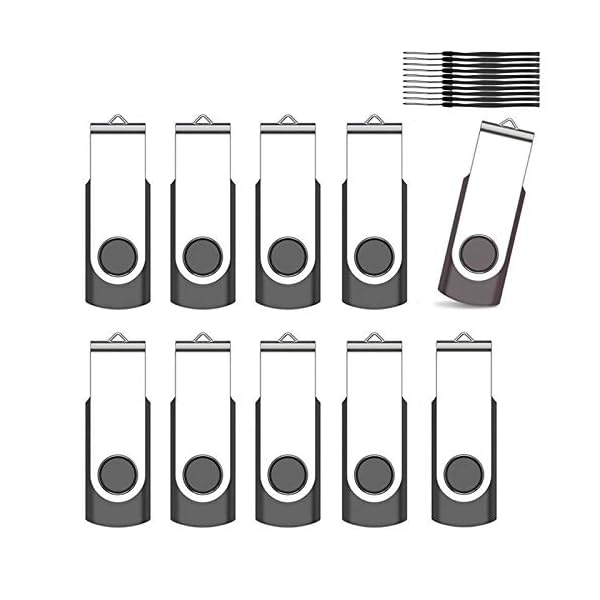 USB Stick kacai 16GB 10 Stück Speichersticks USB Sticks 360 ° Drehun Memory Stick, High Speed USB 2.0 Flash Drive Pack，Mit Schlüsselband, Geeignet für Laptop / PC（10PCS*16GB/Schwarz/Schlüsselband）
