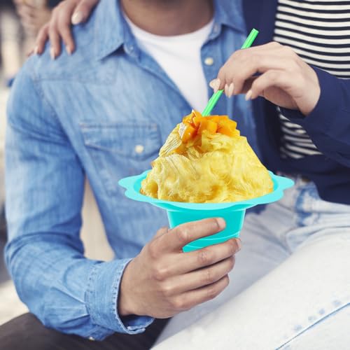 Cmaqpw 200PCS 8oz Colorful Snow Cone Cups with Spoon Straws,Large Reusable Snack Ice Cream Bowls,Plastic Flower Shaped Shaved Ice Drip Cups for Cookout Food Service Holiday Party Party Summer by Cmaqpw - Used condition - Image 7