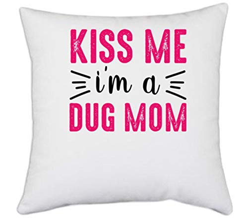 UDNAG White Polyester 'Mother | Kiss me' Pillow Cover [16 Inch X 16 Inch]