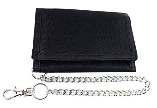 Mens Ladies Boys Girls New Trifold Canvas Wallet with ChainCoin Pouch Credit Card Holder