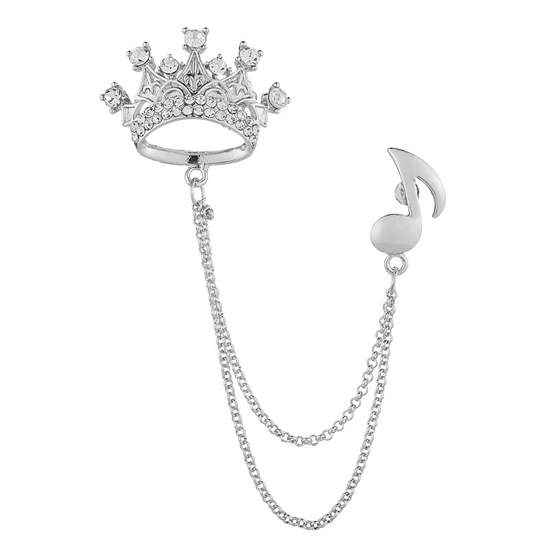Image of coadipress Crown With Hanging Chain Brooch for Women Men Elegant Gentlemen Gold Silver Crystal Crown Lapel Pin Vintage Rhinestone Wedding Brooch Suit Shirt Pin Accessories