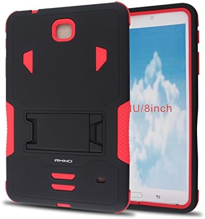 for Samsung Galaxy Tab 4 8.0" / 8-inch (SM-T330) Heavy Duty Armor Rugged Hybrid Kickstand Protective Cover Case (Black on Red)
