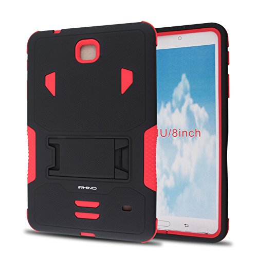 for Samsung Galaxy Tab 4 8.0" / 8-inch (SM-T330) Heavy Duty Armor Rugged Hybrid Kickstand Protective Cover Case (Black on Red)