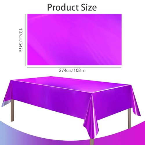 Image of 4 Pack Plastic Tablecloths Disposable Tablet Cover Purple 54 x 108 In | Foil Glitter Table Cloth for Rectangle Tables Indoor / Outdoor Party Decorations Birthday Princess Bridal Wedding Christmas