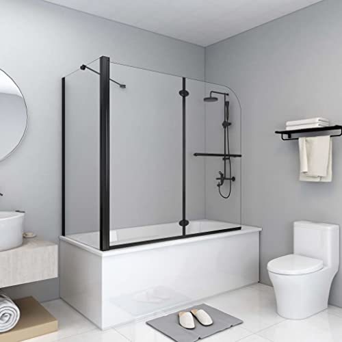 Refined Mampara de ducha plegable ESG negra 120x68x130 cm