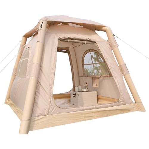【空気を入れるだけ、簡単設営。】 エアーテント 大型 ファミリー ロッジテント 修理キット付き キャンプ ソロ デュオ (1～3人用)