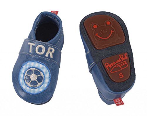 Anna und Paul - Krabbelschuhe Fußball ocean - mit Gummisohle (S - 18/19)