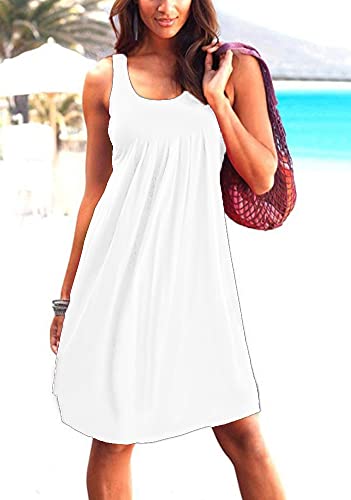 Camisunny Women Casual Loose Tank Dresses Sleeveless Beach Vacation Dress Swing Pleated U Neck Fashion Soft4