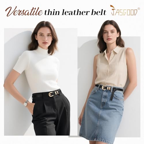 JASGOOD Women Skinny Leather Belt Fashion Thin Waist Belt for Jeans Dress Ladies Small Belt with Gold/Silver Buckle2
