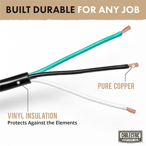 Cablectric 6 Foot 12 Awg Replacement Cord With Open End - Black Extension Cable, 12/3 Sjt, Nema 5-15P #TOP2