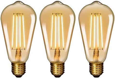 ENUOTEK Old Fashioned Edison ST64 E27 6W LED Long Filament Light Bulb Lamp Vintage LED Light Bulbs with Retro Coated Glass Lamp Shade Replace 60W Incandescent Light Bulb 3 Pack