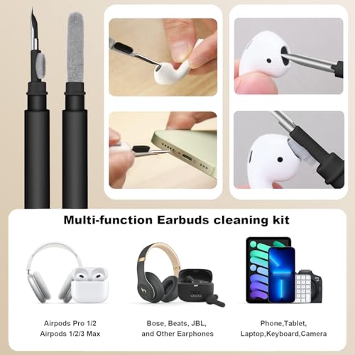LOPIE Handmade for AirPods Pro 1st Generation Case Cover, Carbon Fiber Texture Vegan Leather Case with Keychain & Cleaner Kit, Protective Hard Shell Cover for AirPods Pro 1 - Black by lopie - Image 6