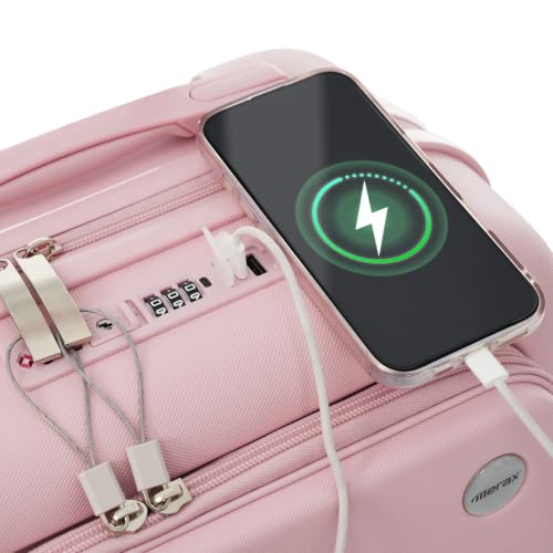 Image of 20 Inch Checked Suitcase with TSA Lock Travel Duffel Bag Wet-Dry Toiletry Bag, Pink Front-Opening