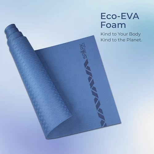 Image of Nivia Spark EVA Yoga Mat for Men & Women, 6 mm with Carry strap, Anti Skid, Exercise Mat for Home Workout, Foldable yoga mat, For Gym Exercise /Fitness (Navy Blue)