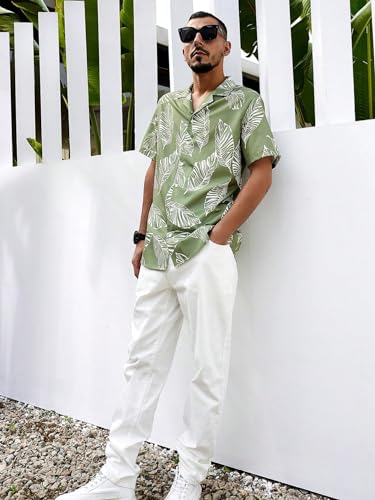 Image of LookMark Men Vibrant Printed Half Sleeve Loose Fit Casual Shirt in Cotton Blend - Perfect for Beach Days, Everyday Comfort, and Effortless Style