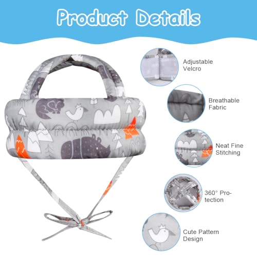Vicloon Baby Head Protector, Adjustable Infant Safety Helmet & Walking Baby Helmet, Protection Safety Pads for Baby Learning Walking Crawling (Gray Forest) - Image 2