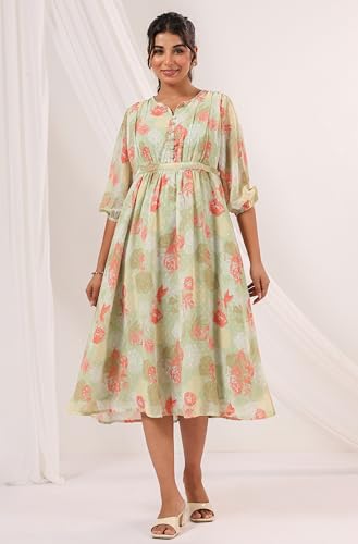 Image of Janasya Women's Georgette Floral Printed Flared Dress