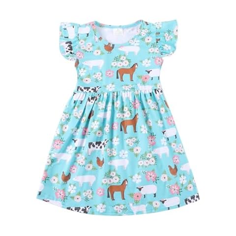 nebljgo Toddler Girls Dress Farm Cow Flutter Sleeve Pearl Cow Children Girl Spring Summer Kids Dress 6-7Y Cover