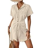 Bsubseach Traje de baño de manga corta con botones para mujer, M