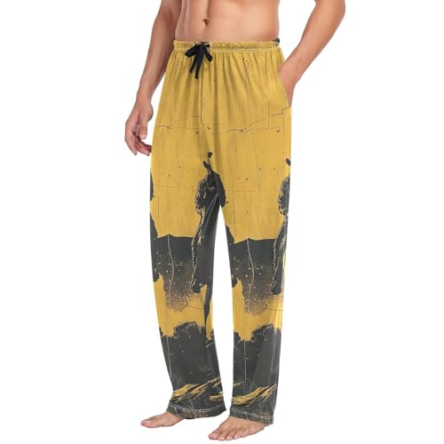 Men's Pajama Pants Vintage Western Cowboys Sleep Pajama Lounge Pant with Pockets, Elastic Waistband4