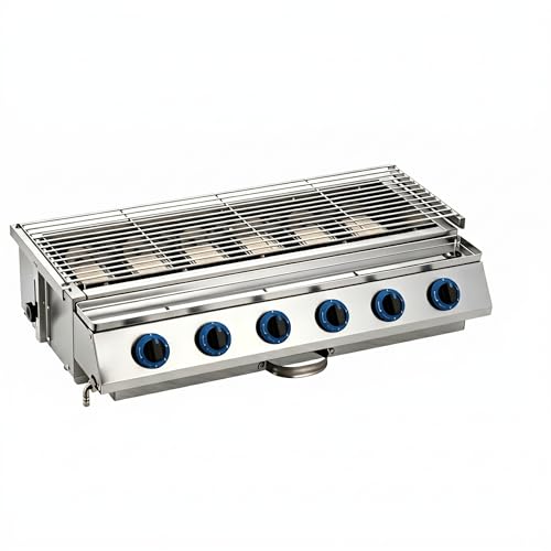 Barbacoa de Gas en Acero Inoxidable con Altura Regulable y Plancha, Equipada con Encendido Independiente para restaurantes, Camping y cocinas al Aire Libre,80 * 40 * 19cm