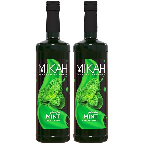Mikah - Premium Flavors - Mint (Menta) x2 | Jarabe para bebidas y postres | Uso profesional | 2 botellas de 1 litro (2 x 1000 ml)