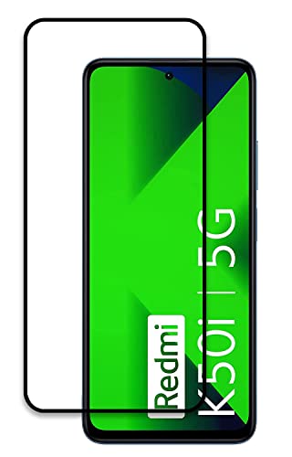 Image of Tempered Glass Screen Protector Compatible for Redmi K50i 5G with Edge to Edge Coverage and Easy Installation Kit, Pack of 1, Black