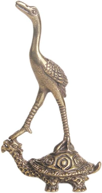 Amosfun Brass Turtle Crane Statue Vintage Turtle Crane Ornament Desktop Decor Small Brass Animal Figurine with Flat Base for Home Office Study Shelf Collectors