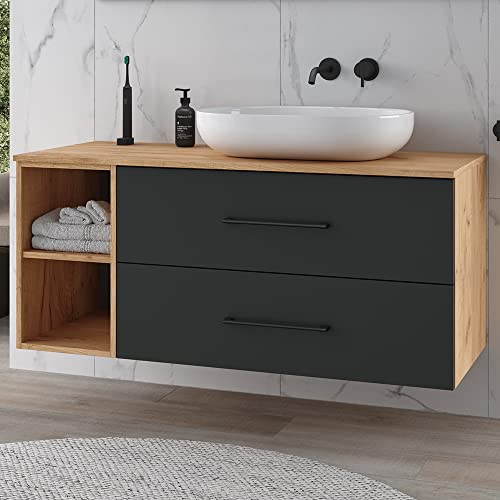 Planetmöbel Badmöbel Waschtischunterschrank hängend inkl. Waschbecken, Waschtischschrank LUX 120 cm, in den Farben Gold Eiche/Anthrazit Cover