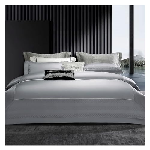 GUHPZA Juego De Sábanas De Satén Y Algodón Egipcio 160S con Bordado De Patchwork, Juego De Cama De Lujo Europeo, Funda Nórdica Sedosa, Sábana Y Funda De Almohada.,H-King Size 4pcs